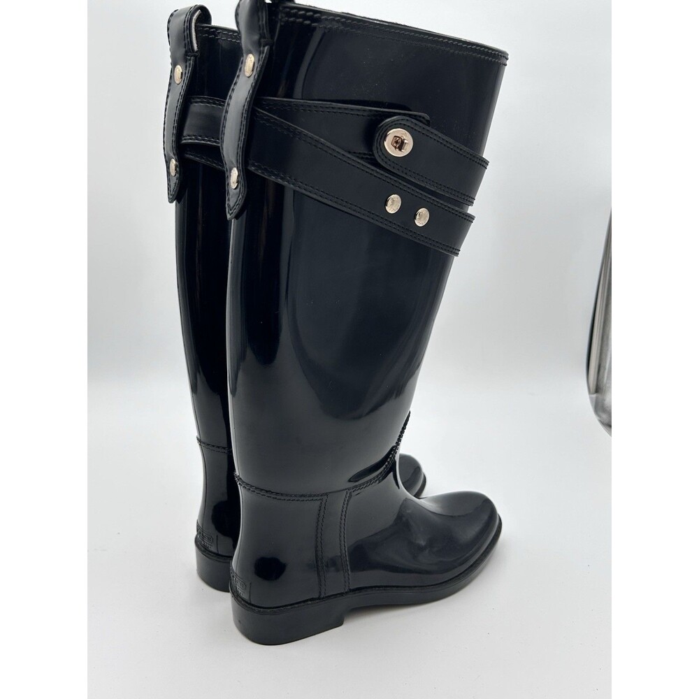 Coach Talia Black Rubber Rain Boots Waterproof Turn Lock Buckle Strap Women’s 7 - Picture 5 of 9